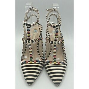 Boden Ashley Striped Courts heels Pumps Spain Studded Double T Bar Straps Sz 5.5